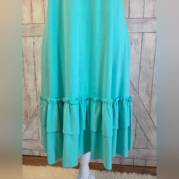 Zenana Outfitters Turquoise Short-Sleeve Midi Dress with Ruffle Hem - Picture 2 of 7